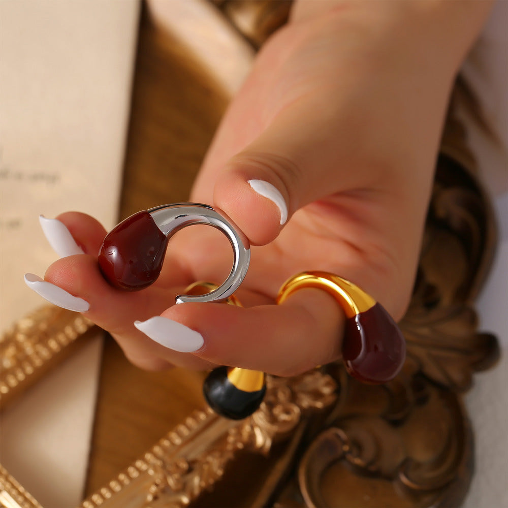 Geometric Water Drop Open Ring in Titanium Steel