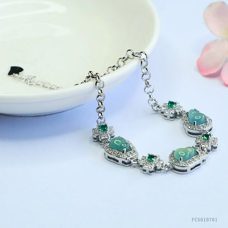 Blue Water Jadeite Gourd & Flower Bracelet
