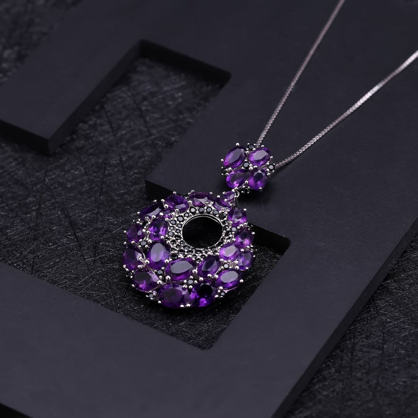 Hollow Circle Pendant Natural Gemstones Silver Necklace