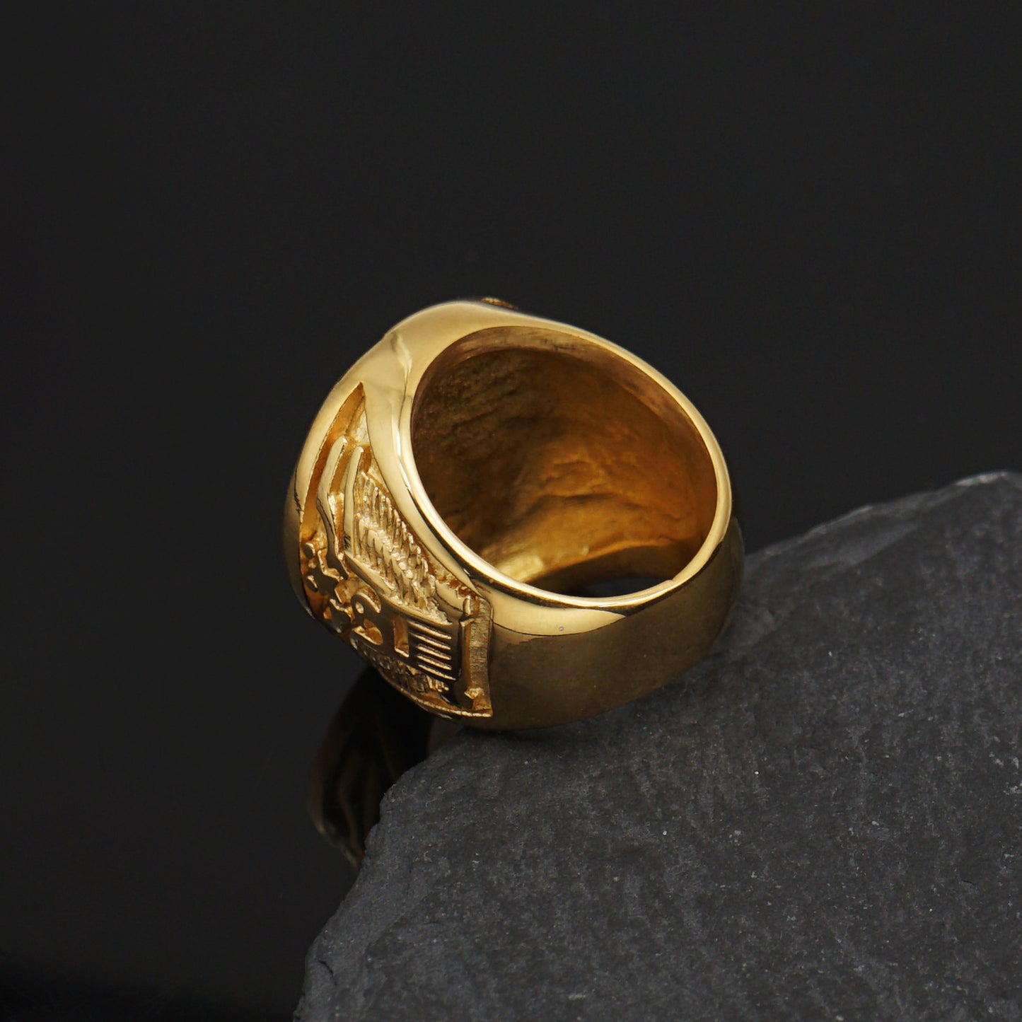 Planderful Hip Hop Ring Stainless Steel Gold Plated Eagle Anchor Durable For Men And Women