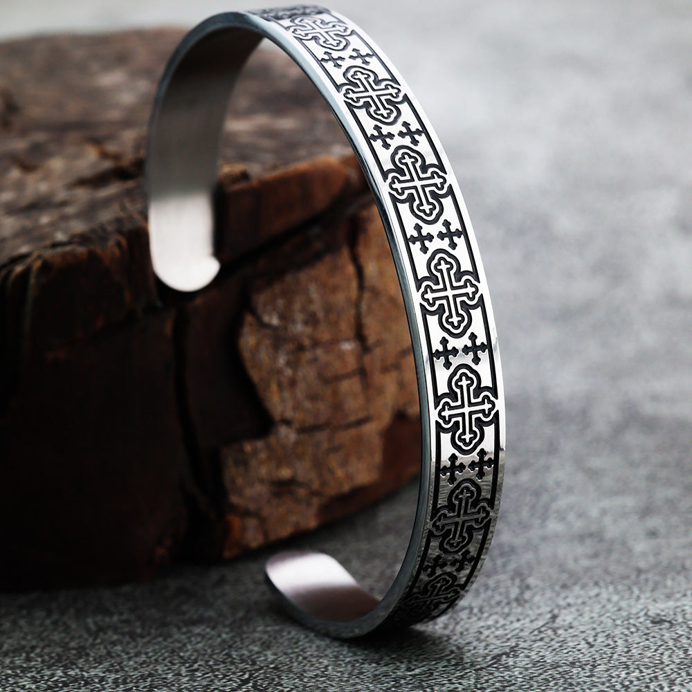 Planderful Viking Stainless Steel Celtic Knot Bracelet For Men C Shape Polished Epoxy Finish