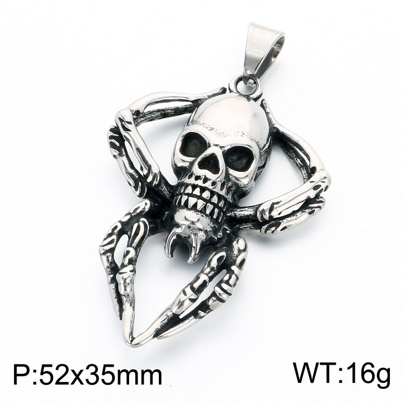 Halloween Diablo Skull Spider Web Pendant Diablo Old Gothic Spider Men's Stainless Steel Necklace