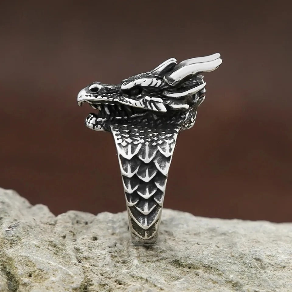 Viking Dragon Stainless Steel Men's Ring