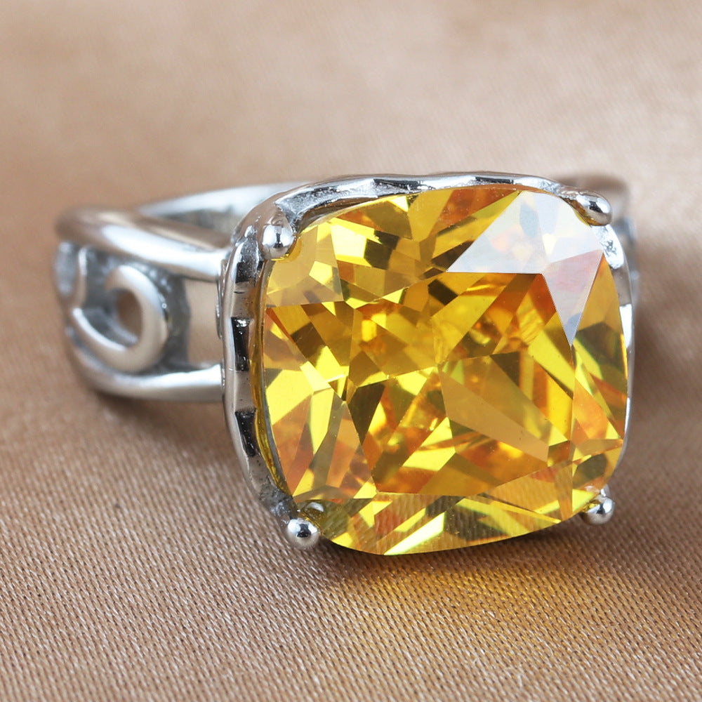 Trendy Retro Multi-Color Stone Titanium Steel Punk Square Ring for Girls