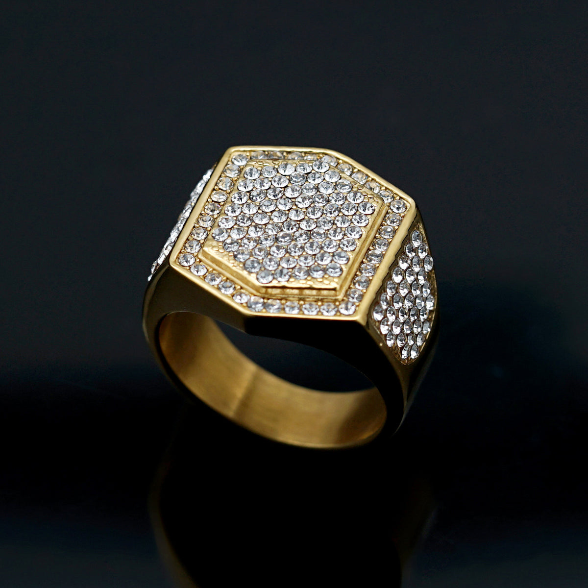 Planderful Everyday Genie Hip Hop Ring Stainless Steel Full Zircon Unisex Statement Jewelry