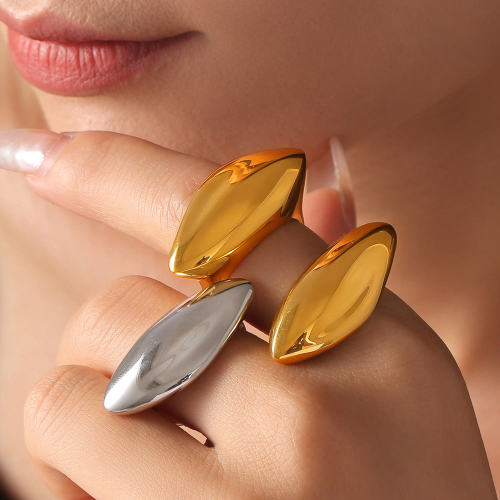 Golden Titanium Steel Geometric Index Finger Ring