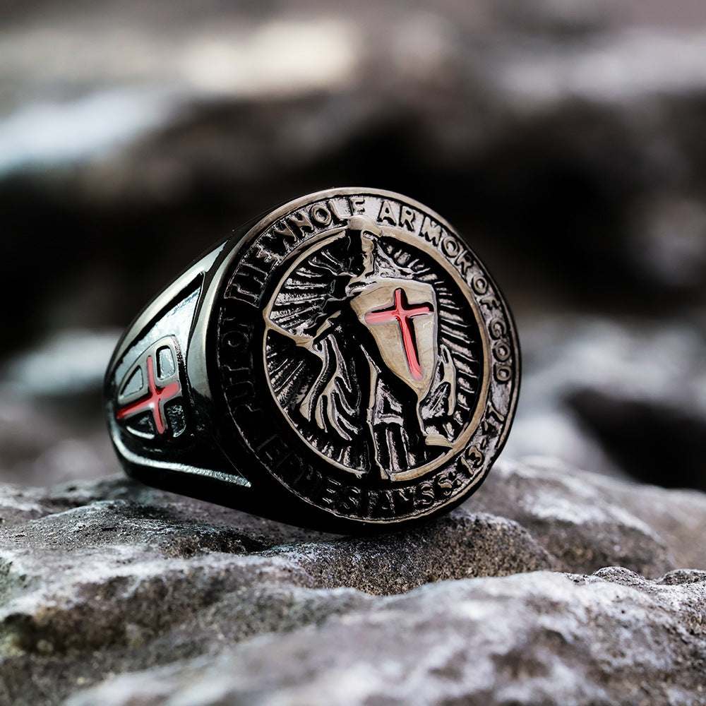 European And American Retro Stainless Steel Men's Rings Domineering Templar Crusader Rings