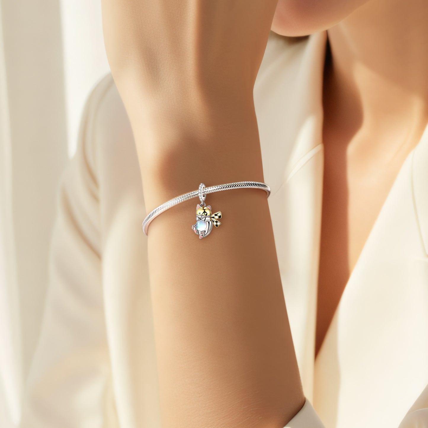 Planderful Jewelry Moonstone Pendant In Sterling Silver Monster Cat Bead Design Edition