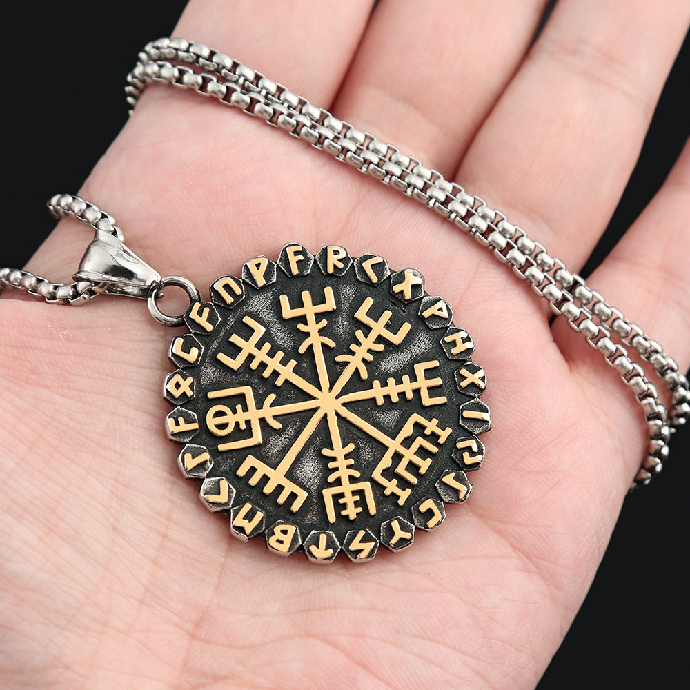 Planderful Viking Compass Rune Pendant Necklace for Men