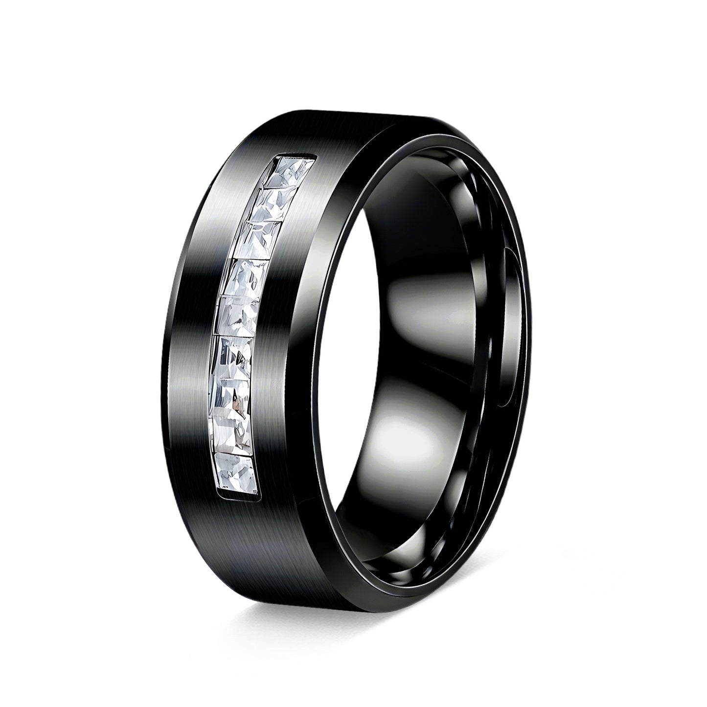 Planderful Everyday Genie 8mm Zircon Inlaid Stainless Steel Ring For Couples Unisex Gift