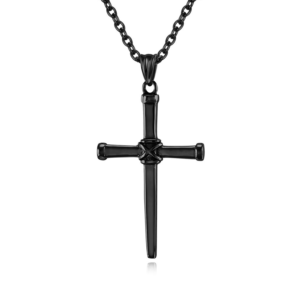 Neutral Cold Wind Retro Forged Steel Nail Cross Necklace for Men