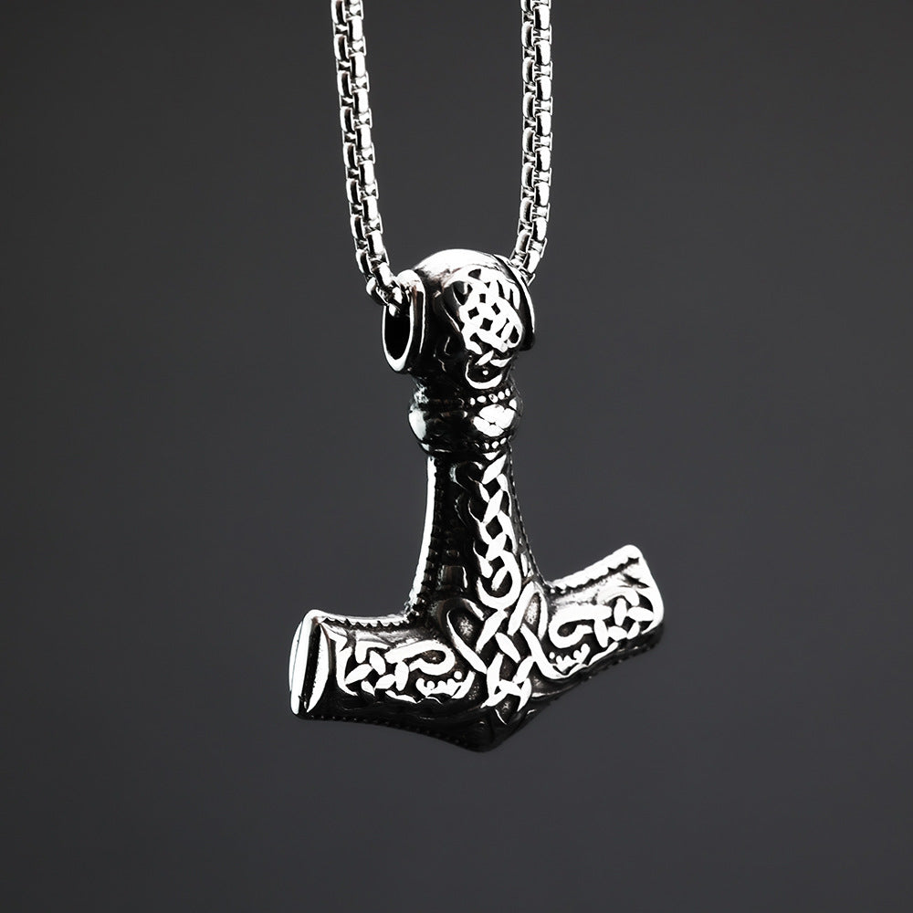 Nordic Retro Stainless Steel Double-Sided Viking Pendant for Men