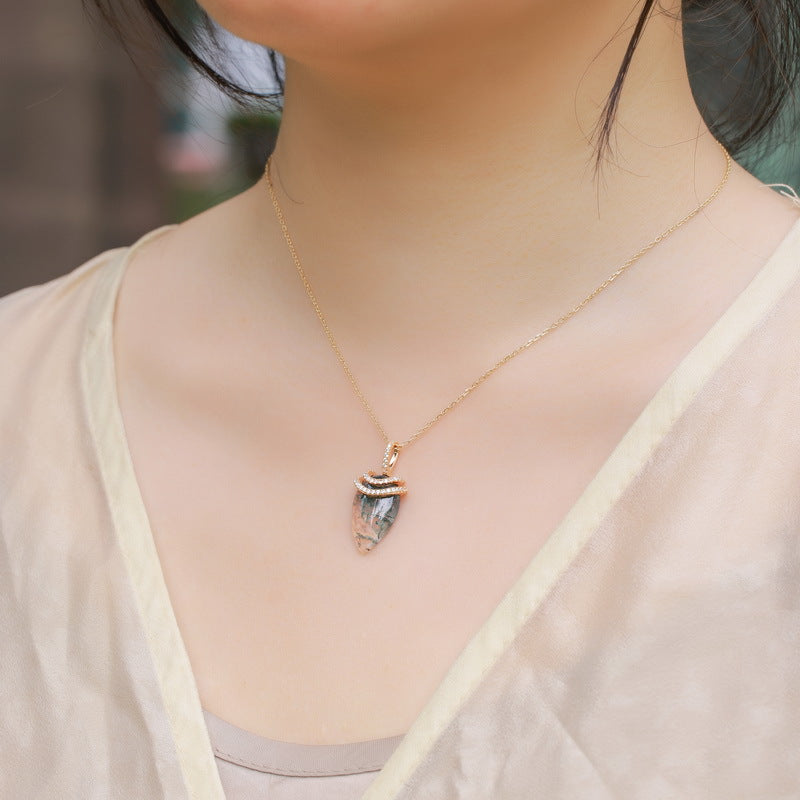 Planderful Jewelry Moss Agate Necklace Sterling Silver