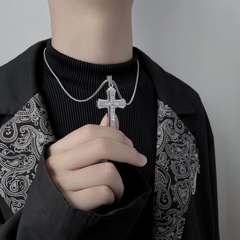 Planderful Double Layer Cross Pendant For Men Unisex Titanium Steel Punk Trend Protection Statement