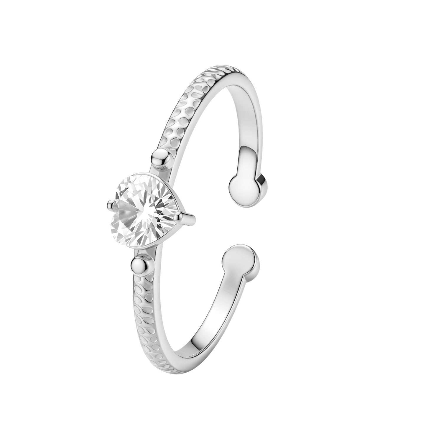 Planderful Hammer Texture Zircon Open Ring Stainless Steel Ring Adjustable Unisex Luxury Jewelry