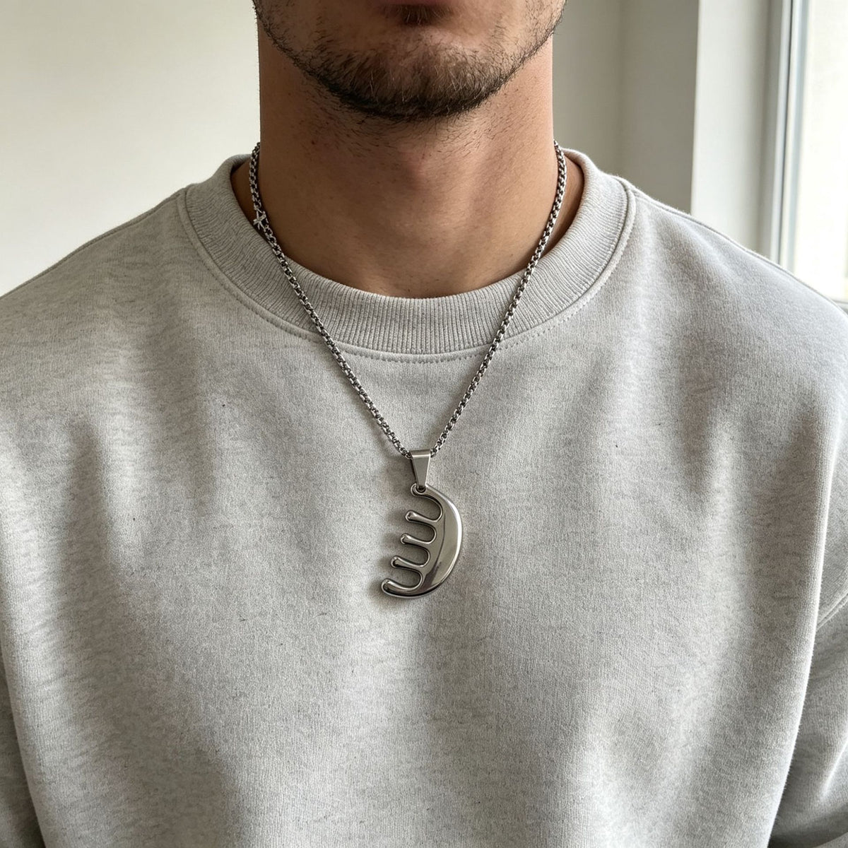 Europe – America – Titanium Steel Comb Pendant Necklace Men's Cool Clavicle Chain