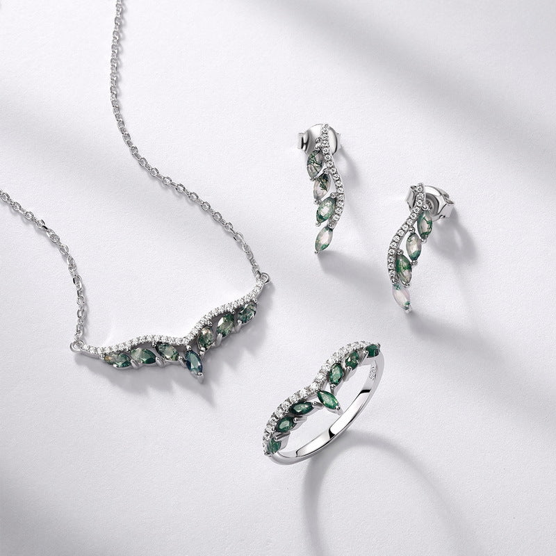 S925 Sterling Silver Moss Agate Angel Wing Necklace
