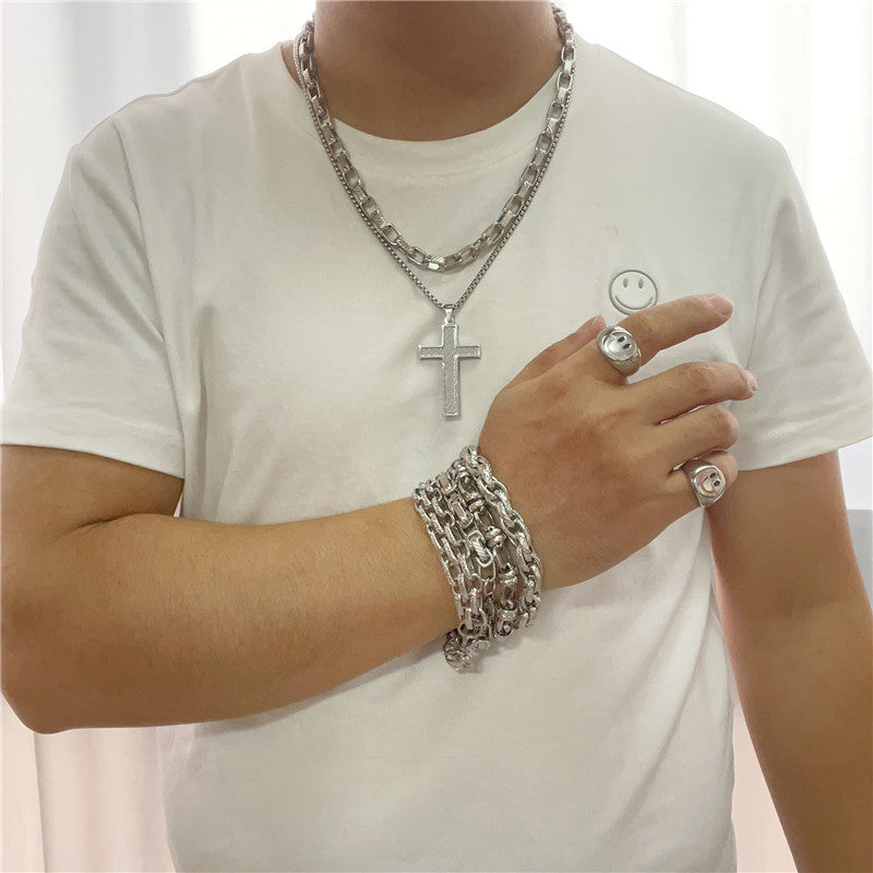 Personalized Retro Titanium Steel Cross Pendant Necklace for Men - Trendy Stainless Steel Design