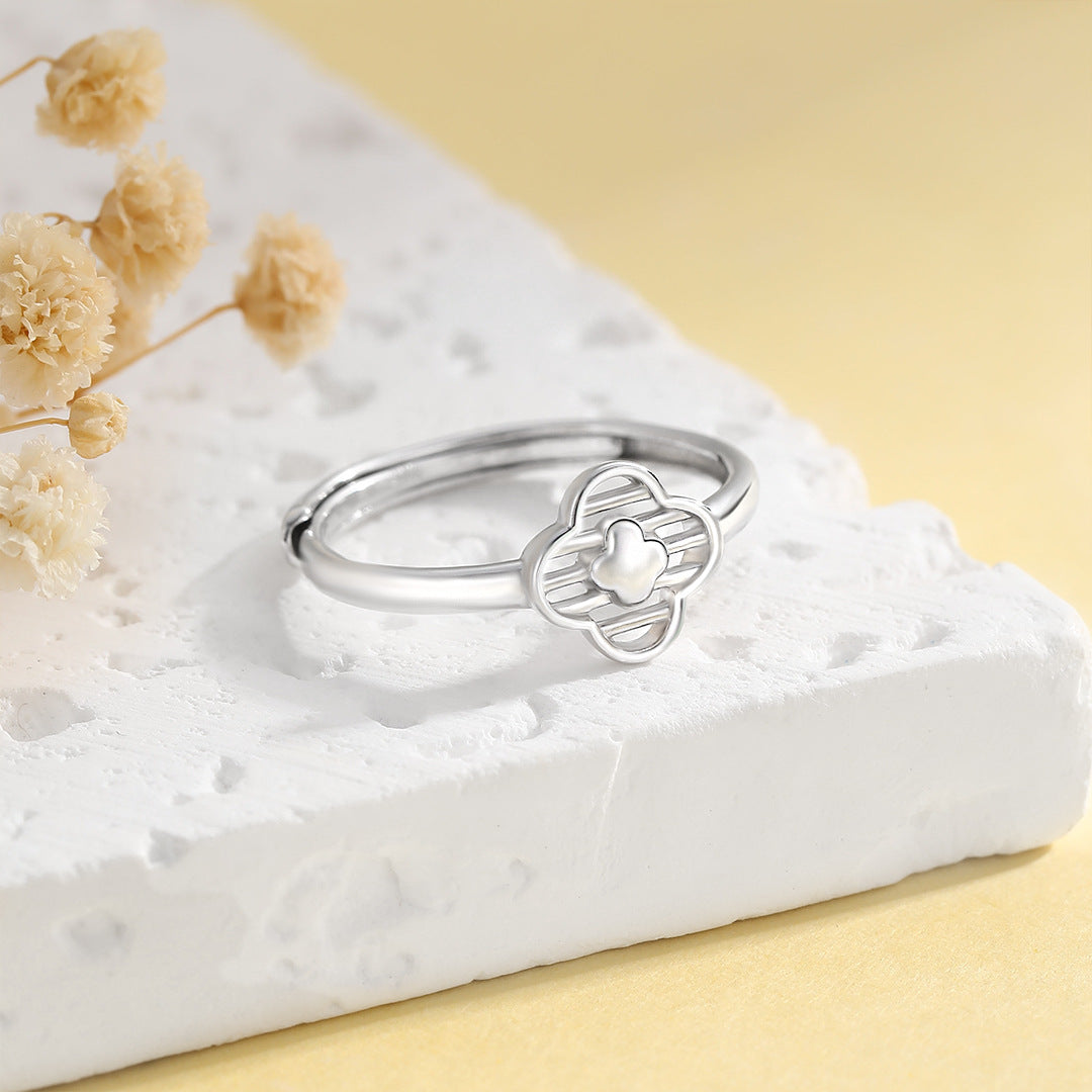 Sterling Silver Clover Ring For Women Adjustable Open Tail Elegant Luxury Planderful Collection