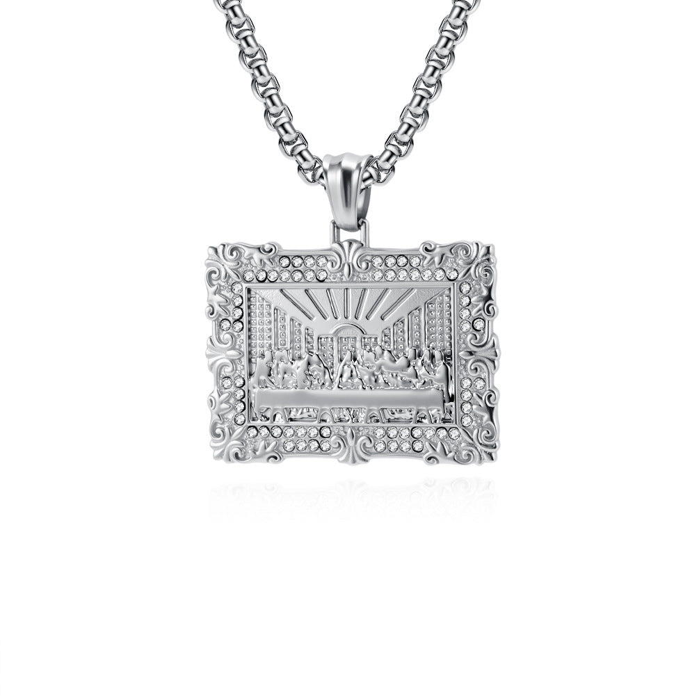 Planderful The Last Supper Necklace Titanium Steel Pendant With Zircon For Hip Hop Trendsetters
