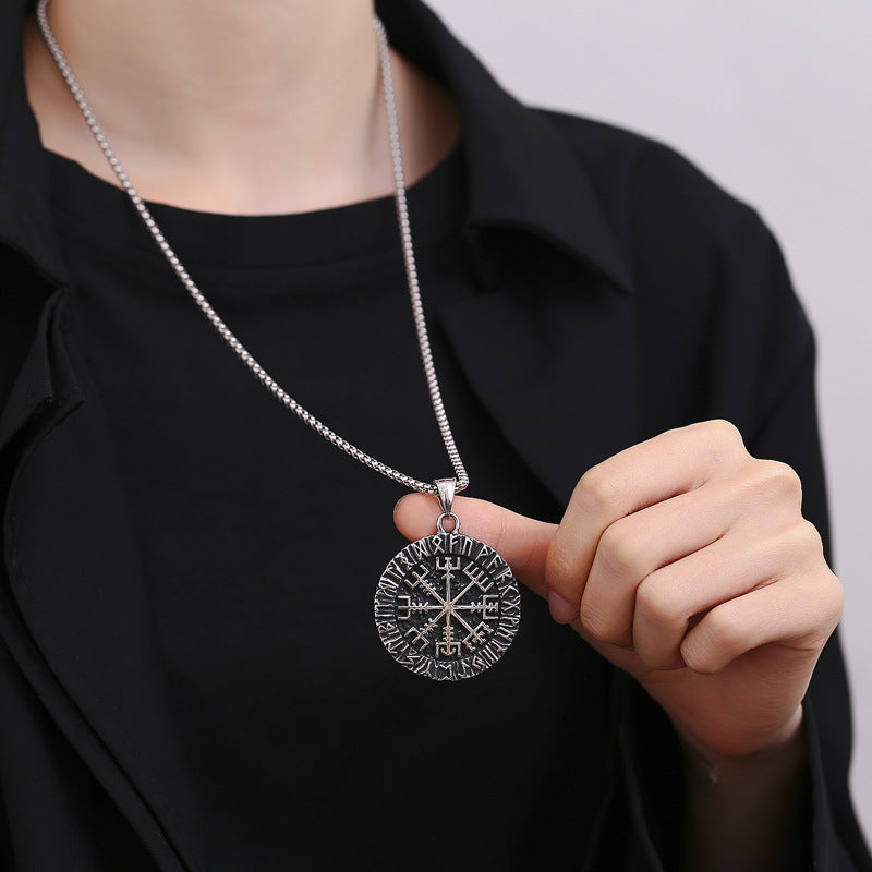 Stainless Steel Necklace - Minimalist Viking Compass For Him