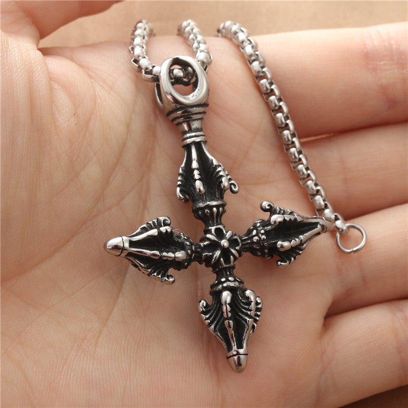 European And American Titanium Steel Gold Column Pendant Necklace For Men