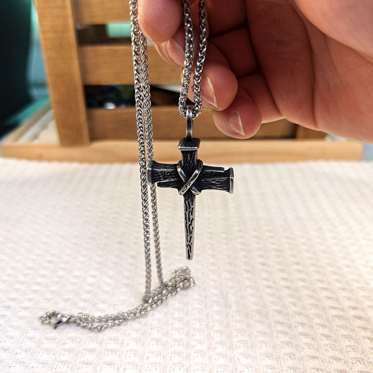 Revival Gothic Wooden Stake Cross Pendant – Men's Necklace Accessory