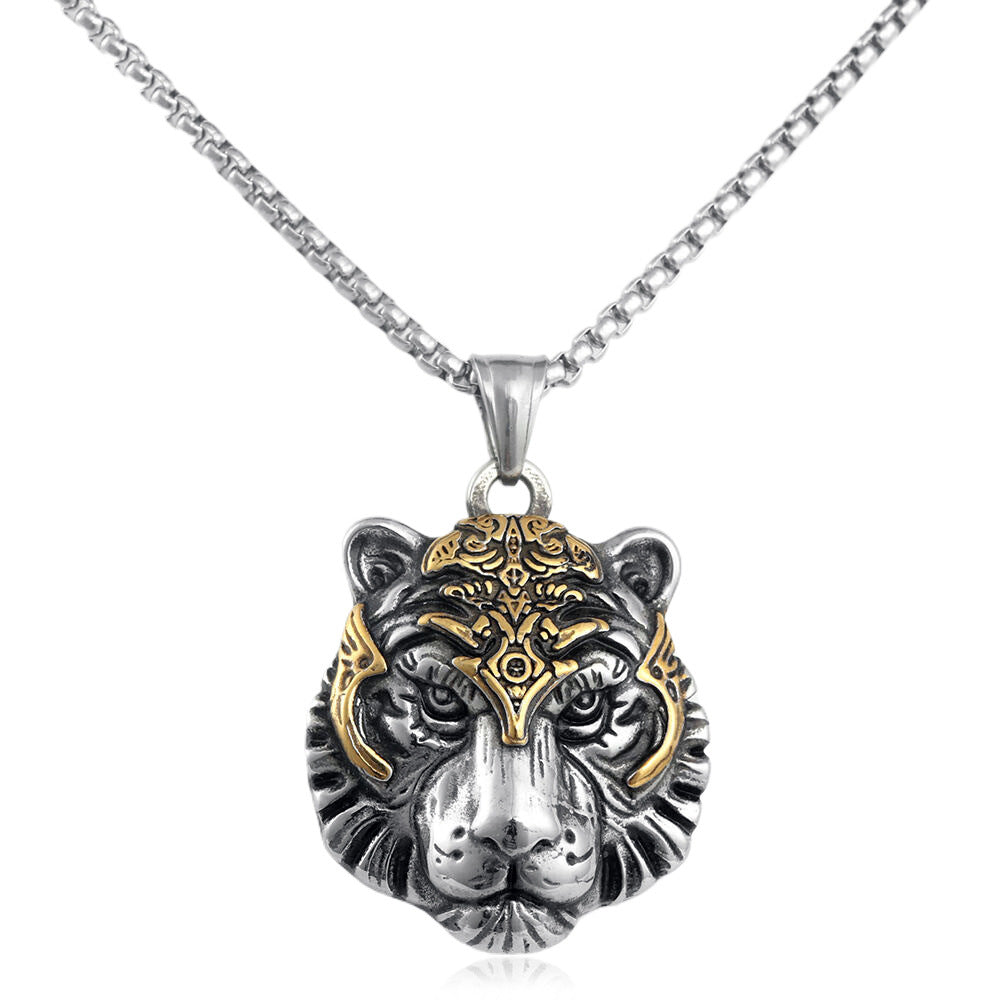 European And American Stainless Steel Tiger Pendant Necklace For Men