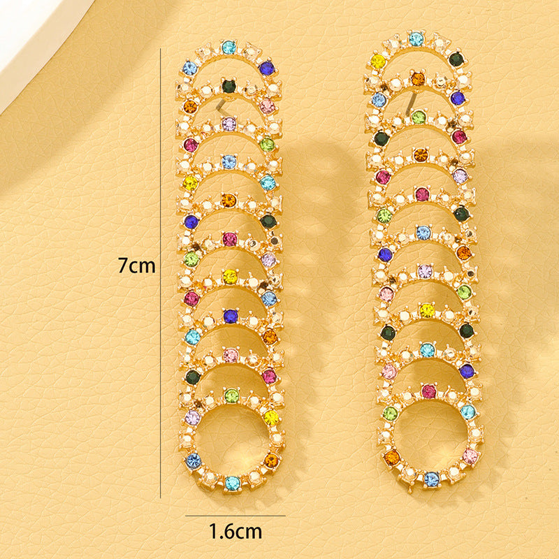 Colourful Rhinestone Caterpillar Earrings with Metal Studs