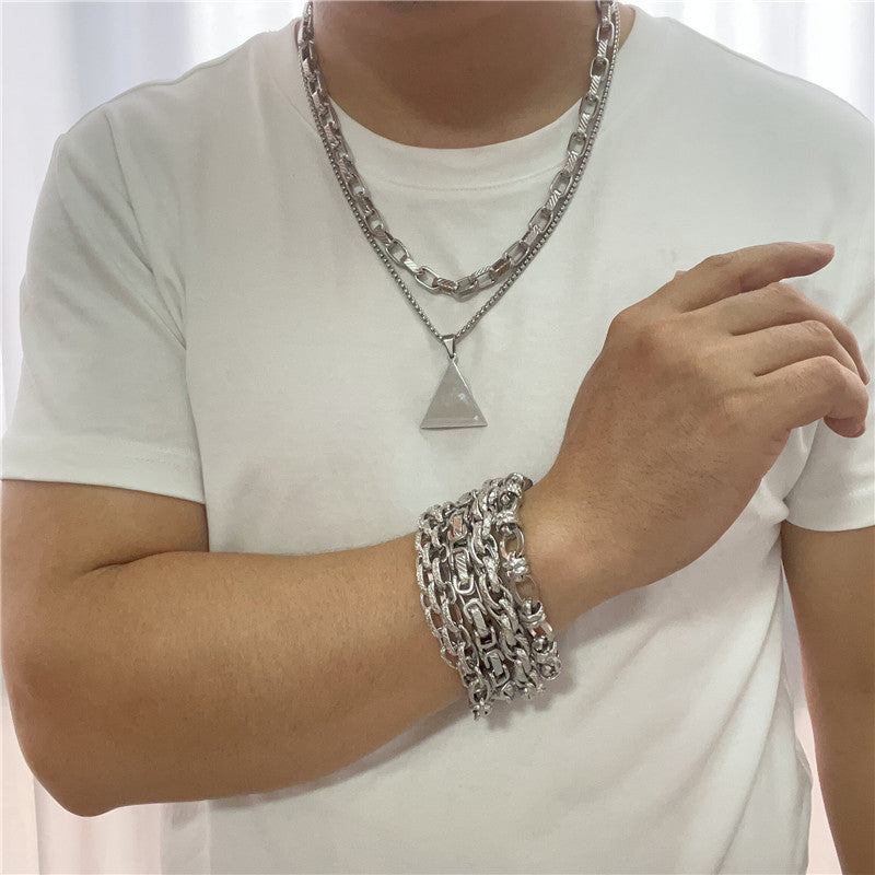 Trendy Men's Titanium Steel Triangular Pendant Necklace with Retro Sequins