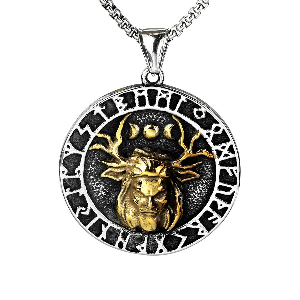 Nordic Retro Stainless Steel Men's Pendant Viking Text Necklace