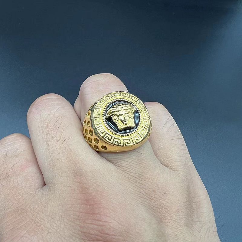 Planderful Everyday Genie Hip Hop Ring Titanium Steel Gold Plated Honeycomb Hollow Epoxy Mens Ring