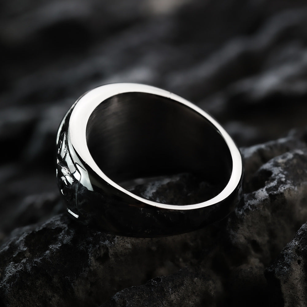 European And American Retro Stainless Steel Men's Ring Vortex Viking Symbol