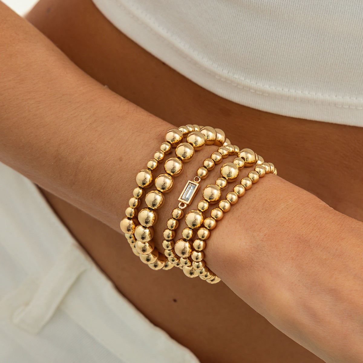 Planderful Acrylic Bracelet Vienna Verve Stacked Beaded Rectangular Jewelry For Trendsetting Women