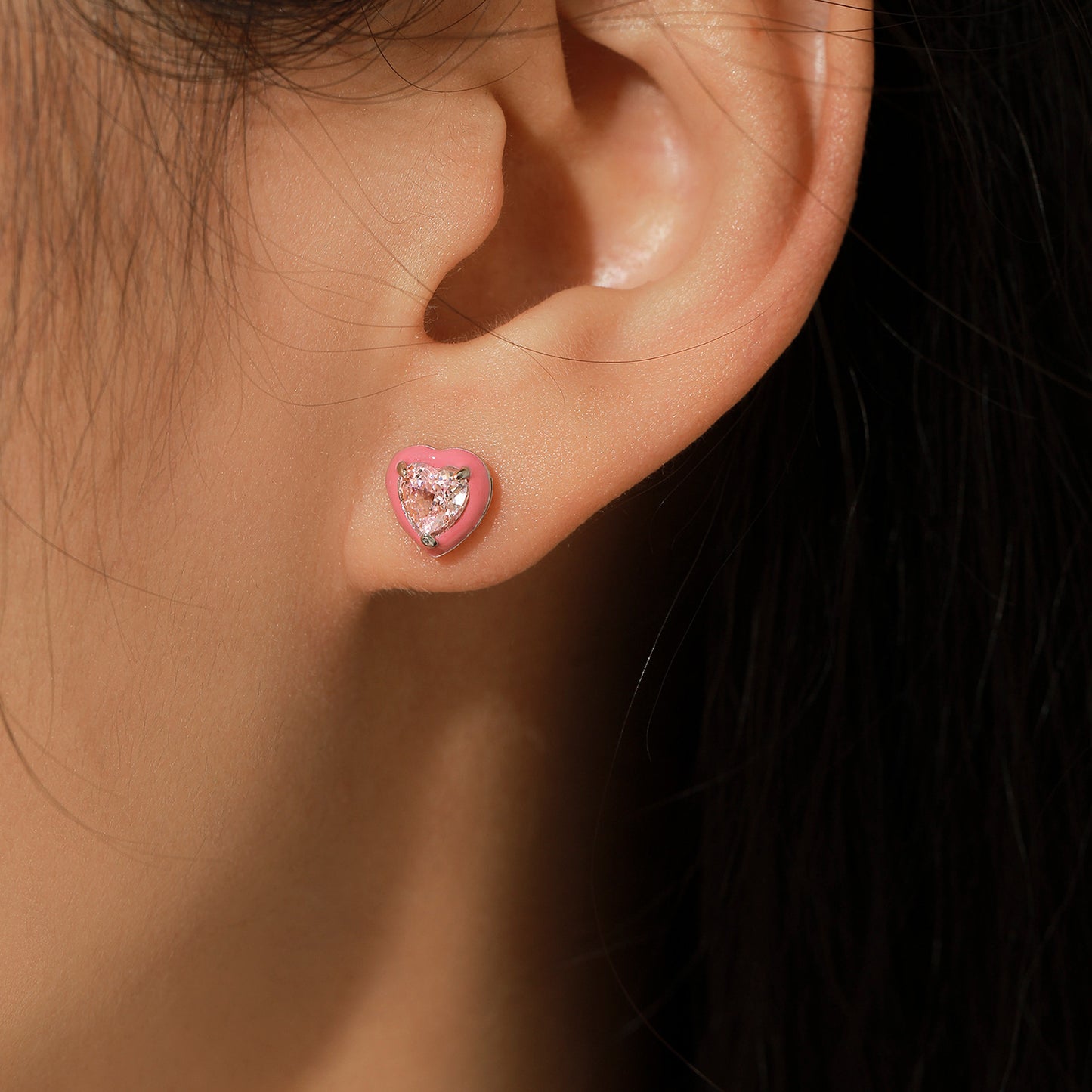 Planderful Everyday Genie Heart Shaped Earrings – Elegant Light Pink Imitation Diamond Design