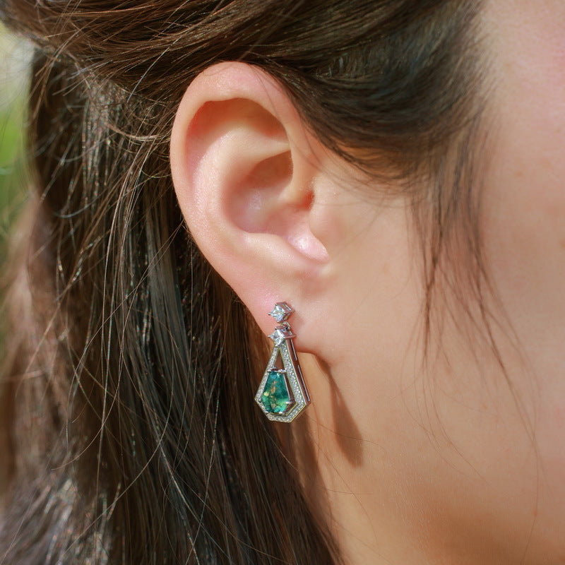 Planderful Jewelry Green Moss Agate Earrings Sterling Silver Jewelry Gift for Her