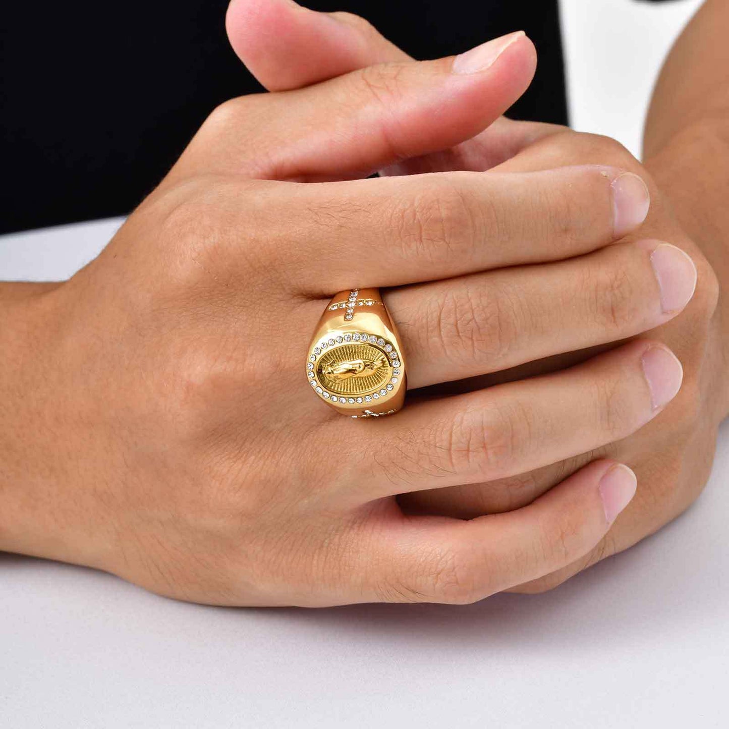 Hip Hop Retro Maria Ring Titanium Steel Zircon For Men