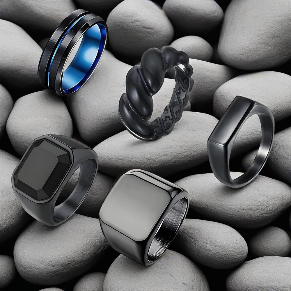Planderful Mens Titanium Steel Zircon Ring Sleek Black
