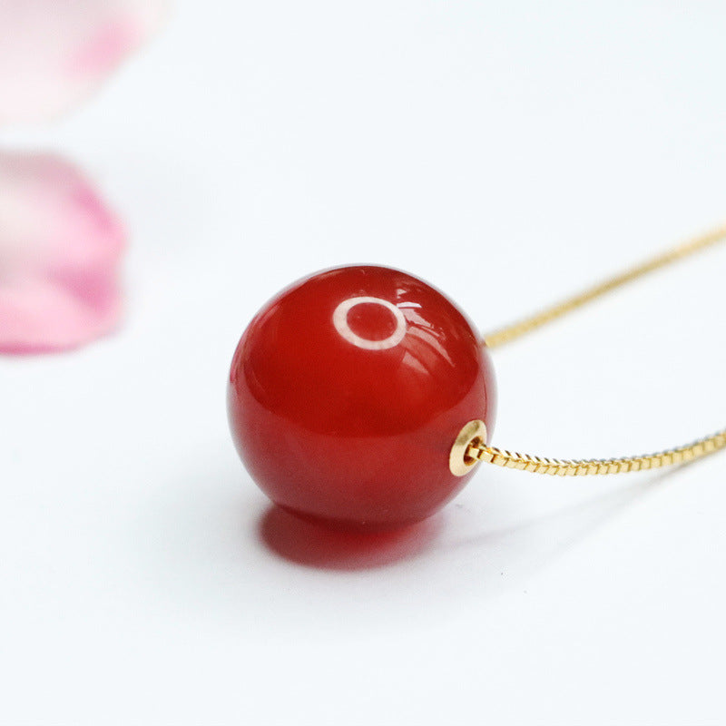 14 mm Red Agate Bead 18K Gold-Set Pendant — No Chain