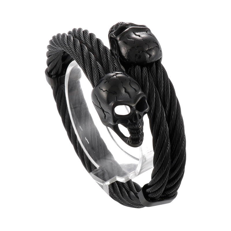 Hiphop Rock Skull Open Stretch Bracelet – Men's Titanium Steel Weiya Wire Steel Wire