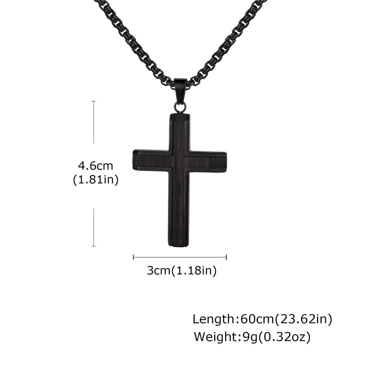 Ebony Cross Pendant — With or Without Chain