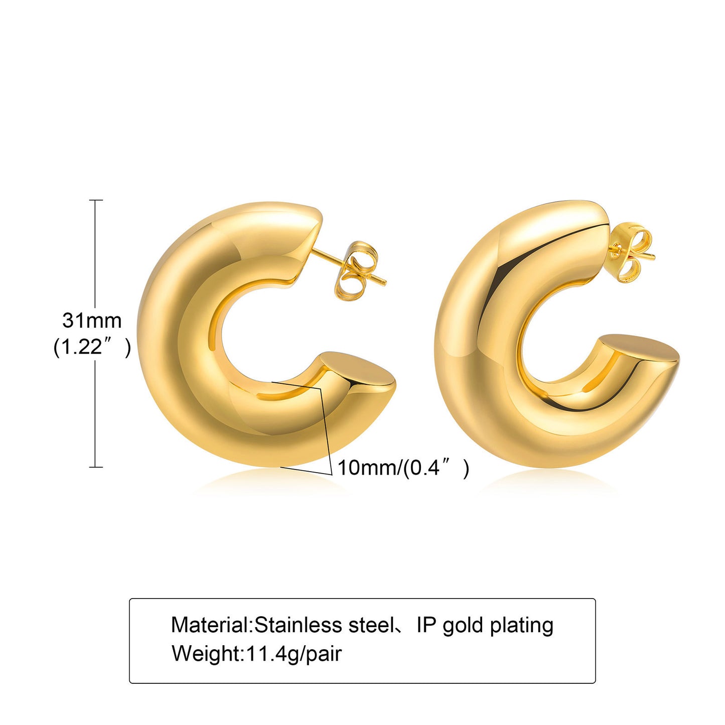 Stainless Steel Polished Hollow C Earrings Women's Bare Body