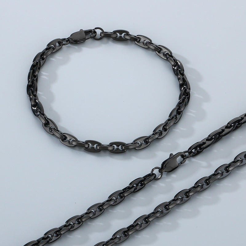 Glossy Titanium Steel Necklace and Bracelet Set for Men