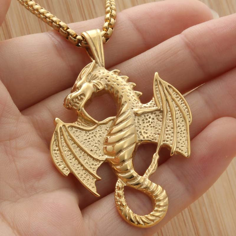 Punk Dragon Pendant Necklace - Retro Titanium Steel Fire-Breathing Design for Men