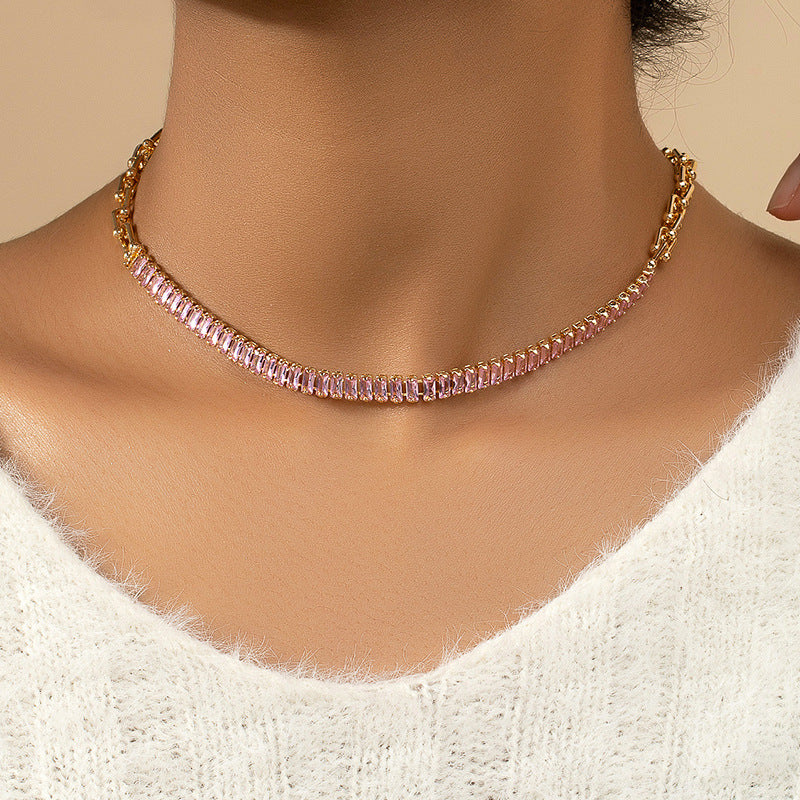 Elegant Pink Zircon Chain Necklace from Vienna Verve Collection