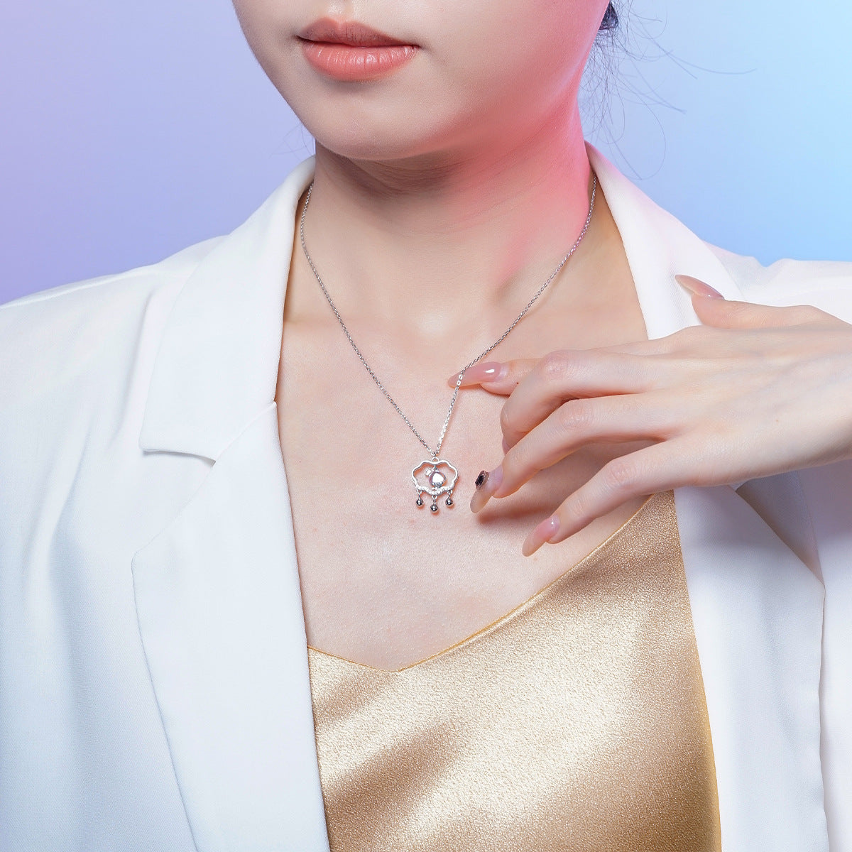 S925 Sterling Silver Moonstone Ruyi Lock Necklace