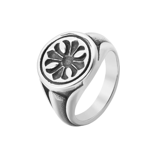 Cross Flower Round Titanium Steel Ring for Men