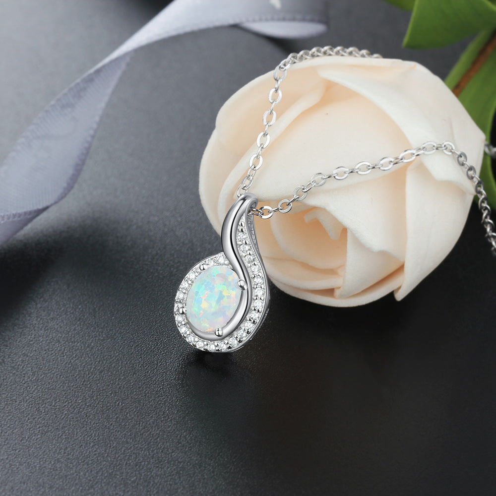 Planderful Jewelry Opal Necklace Sterling Silver