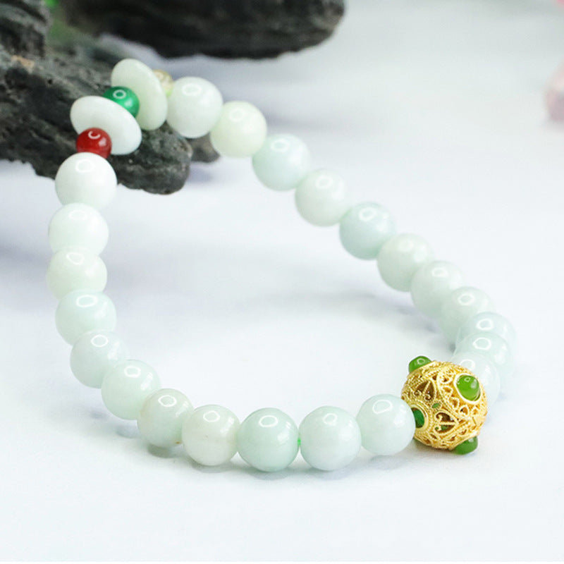 Jadeite Prosperity-Charm Beaded Bracelet