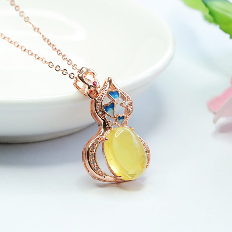 Enamelled Beeswax Gourd Pendant Love Necklace for Women